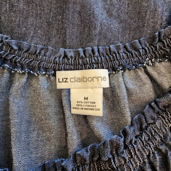 Liz Claiborne Blue Jean Cotton Dress Size Medium Peephole front babydoll sleeves - Picture 8 of 8